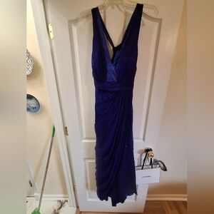 Carlos Miele Silk Evening Dress in Deep Blue, Size 38 $1600 See Pics For Flaws